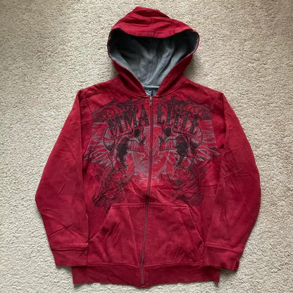 American Y2K New Hip Hop Trend Zipper Hoodie Women Street Casual Loose Joker Vintage Sweatshirt Unisex Fleece Padded Warm Hoodie