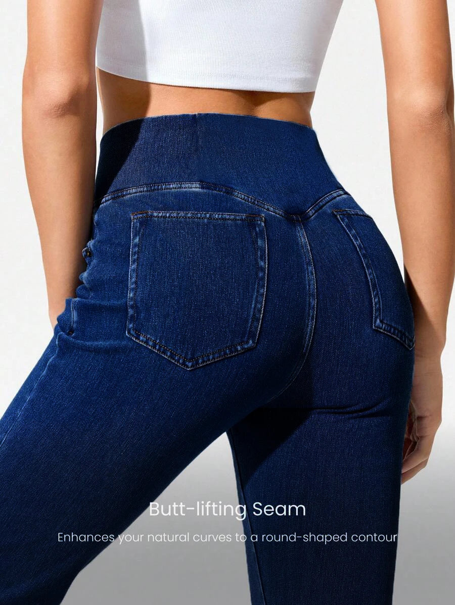 Jean amincissant polyvalent Printemps/Été Nouveau style Jean évasé taille croisée ultra-extensible pour femme Jean en maille rehausseur de hanches