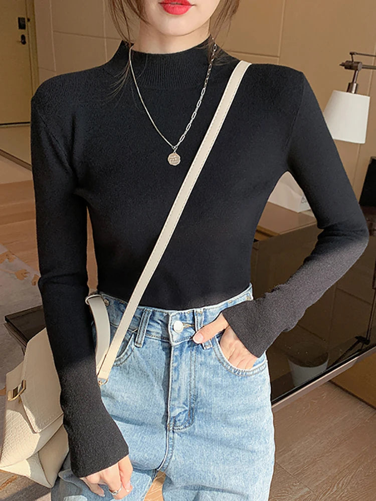AOSSVIAO Pull Col Roulé Femme Mode 2026 Nouveau Haut Extensible Femme Chandails Tricotés Pull Tricoté Basique Manches Longues