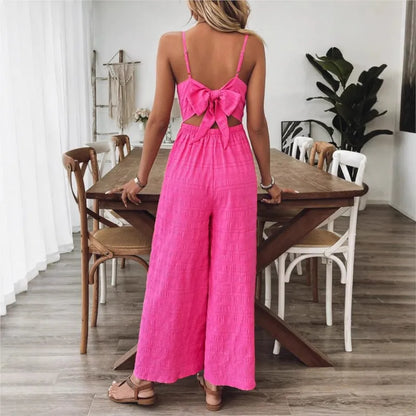 Combinaison simple de style 2025 pour femme, avec pantalon large, vêtements féminins décontractés, sans manches, à bretelles, de couleur unie, pour les vacances