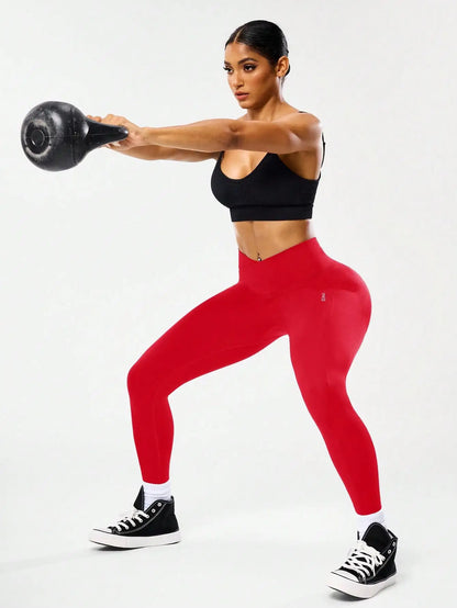 Legging de sport taille haute gainant pour femme, effet push-up, respirant, séchage rapide, avec découpe en V au dos