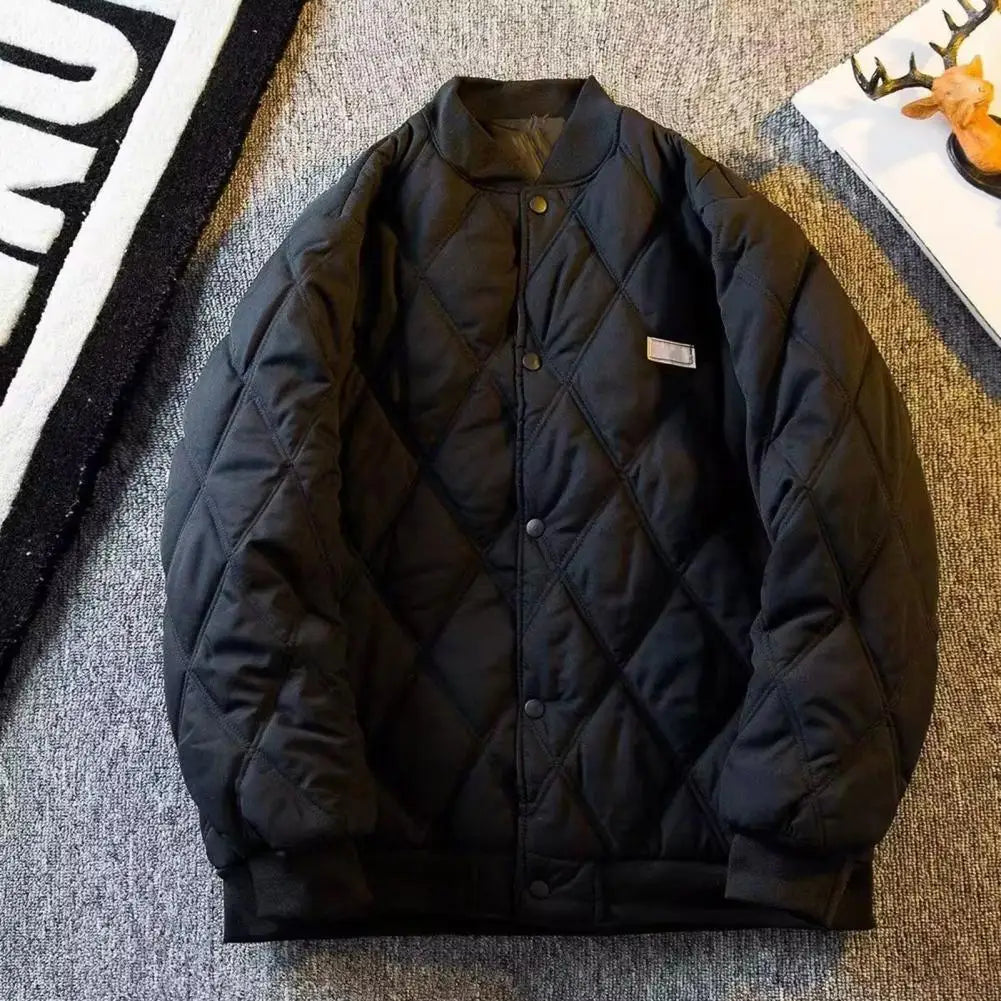 Men's Winter Warm Padded Coat Bomber Jacket Quilted Varsity Baseball Jacket Casual Loose Fit Outwear for Daily Street Work