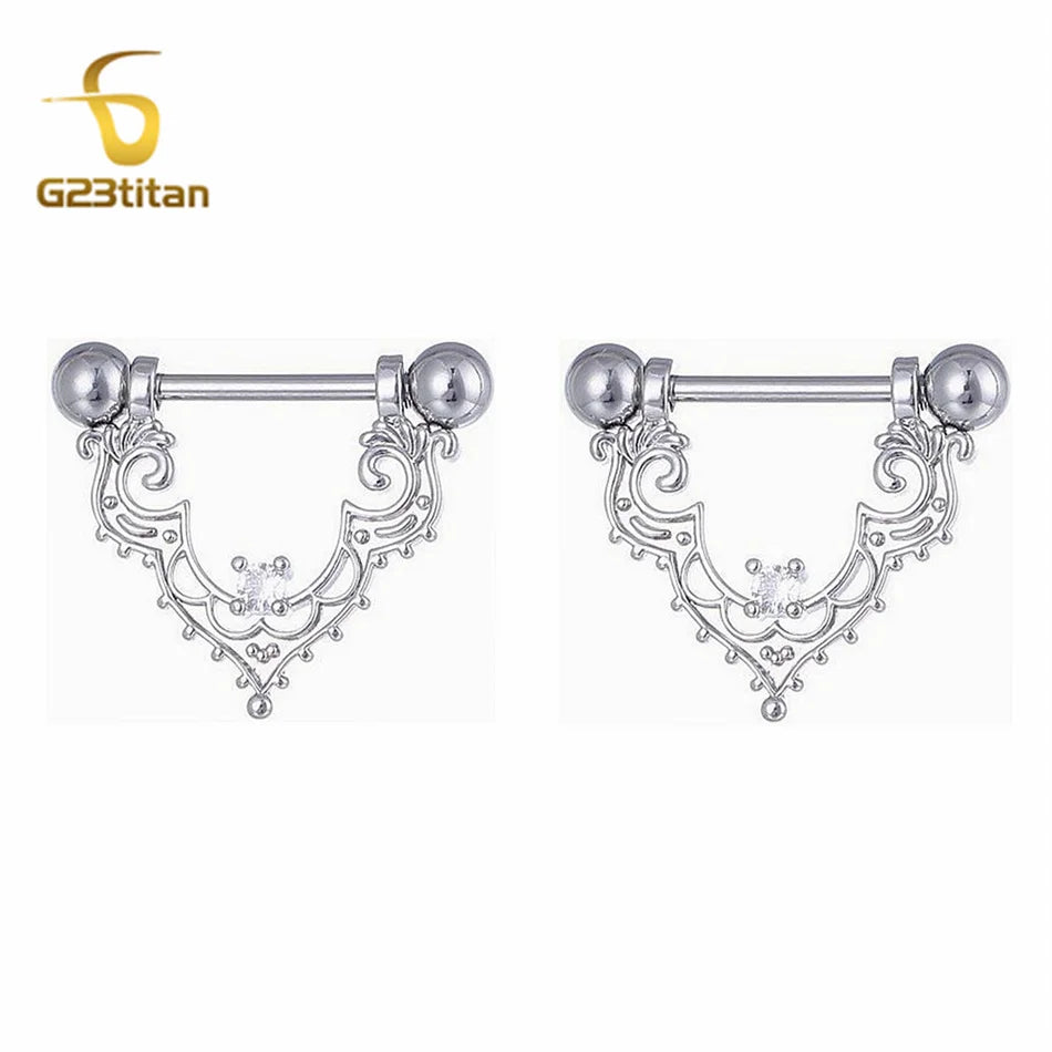 2 bagues de mamelon en zircon couleur argent hypoallergéniques 14G 16mm en titane, piercing barbell droit, bijoux de plage sexy, ornement pour femme