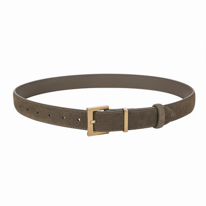 Ceinture double en cuir véritable tendance pour femme, en daim de vachette élégant avec boucle carrée en alliage chic, idéale pour les robes et les jeans