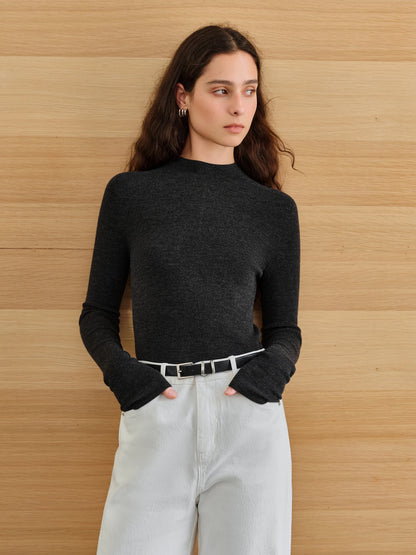 FSLE【Série Premium】Haut thermique sans couture en laine Biella allemande extra fine lavable col montant pour femme automne