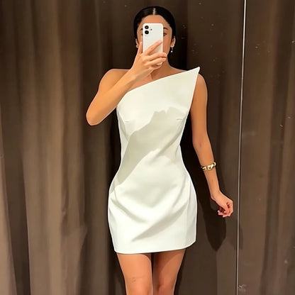 Women's Mini Dresses Sexy Backless Short Dress For Women Summer White Asymmetrical Off-Shouder Dress Elegant Female Party Dress