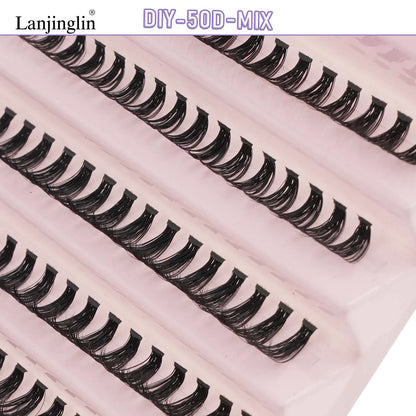 Nouveau kit de cils individuels 10 rangées - Cils groupés naturels longs à faire soi-même avec colle et scellant pour extensions de cils - Outils de maquillage Faux Cils