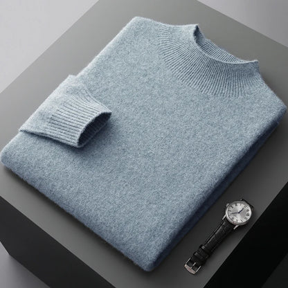 New Men's 100% Merino Wool Mock Neck Pullover Soft Warm Jumpers Quality Cashmere Sweater Casual Smart Knitwear Basic Tops Clothi