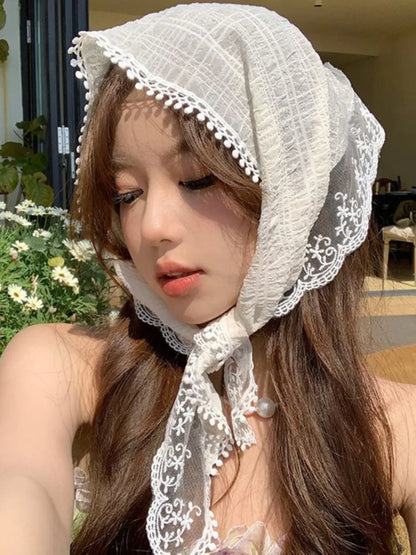 Women's Lace Scarf Headband for Women Non Slip Floral Lace Hair Kerchief Head Scarf for Hair Styling Decor 53*34cm