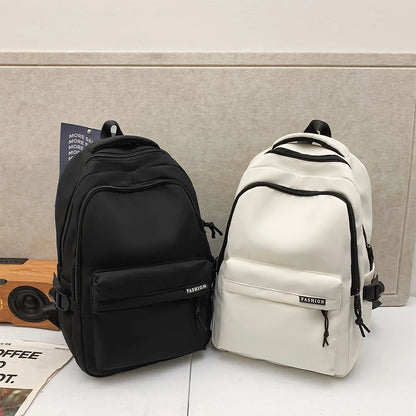 Large Capacity Solid Color Backpack for High School Students, Simple Black Travel Backpack for Middle School Students