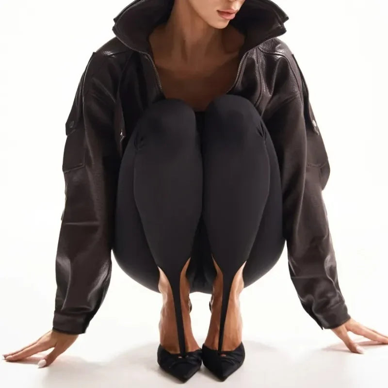 Legging Femme Noir Personnalité Nouveau Collant sans Pied avec Boucle d'Orteil Renforcée Seamless Taille Haute Remonte Fesses