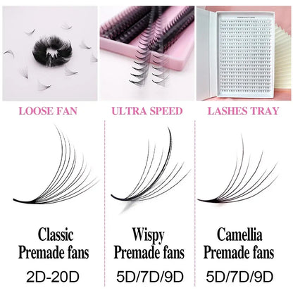 1000 Fans Loose Fan Lashes Eyelash Extensions Pointy Base Premade Medium Stem Sharp Thin Russian Volume Lash Extensions