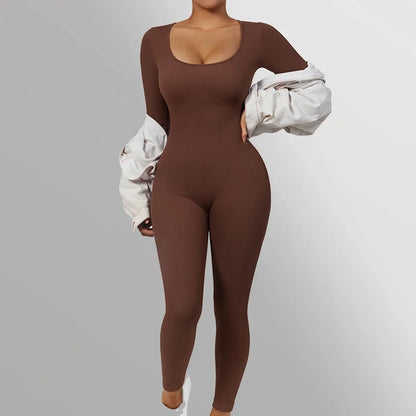 Combinaison Femme Manches Longues Moulante Tenue Une Pièce Col Carré Décontracté Streetwear Barboteuse Salopette Combinaison-short Body