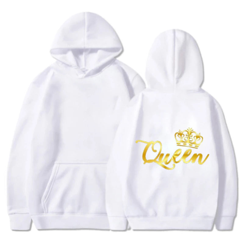 Nouveaux Sweats à Capuche Roi et Reine Unisexe pour Couples Pull à Capuche Harajuku Streetwear Manches Longues pour la Saint-Valentin