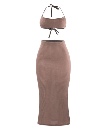 Women Long Skirt 2 Pcs Sets Sexy Strapless Tube Top Bodycon Maxi Skirts Y2k Two Piece Outfit Summer Clothing Beach Wear