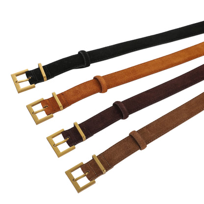 Ceinture double en cuir véritable tendance pour femme, en daim de vachette élégant avec boucle carrée en alliage chic, idéale pour les robes et les jeans