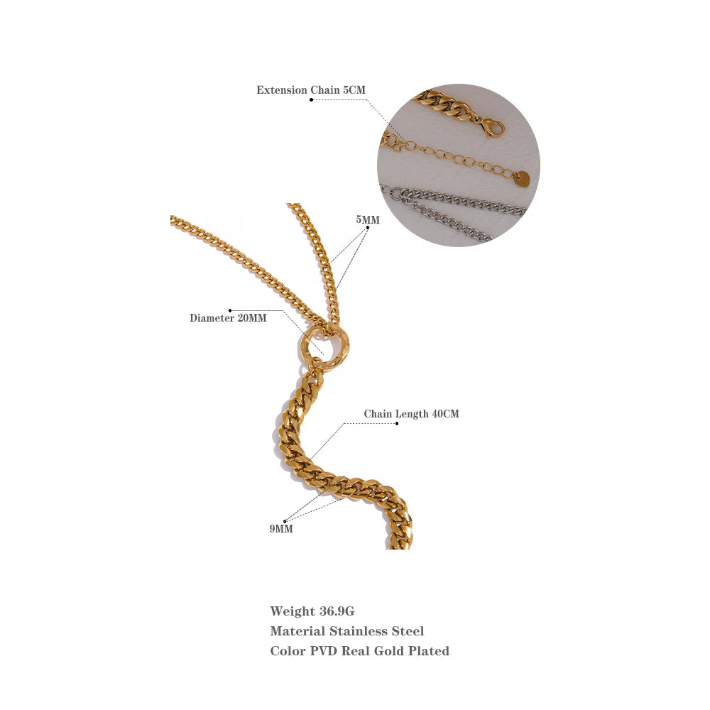 Yhpup Gold Color Chain Statement Necklace for Women Stainless Steel Metal Charm Simple Jewelry Bijoux Acier Inoxidable Femme