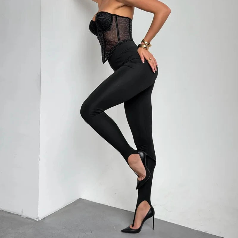 Legging Femme Noir Personnalité Nouveau Collant sans Pied avec Boucle d'Orteil Renforcée Seamless Taille Haute Remonte Fesses