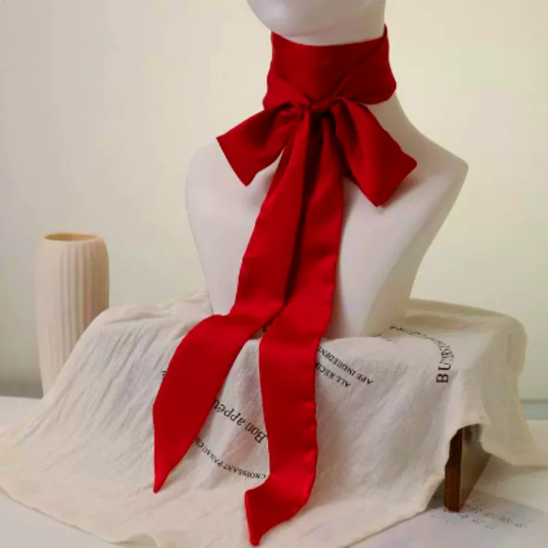 Foulard fin en mousseline de soie rouge vif pour femme, multi-usage pour rubans de sac, bandeaux, ras-de-cou et chouchous