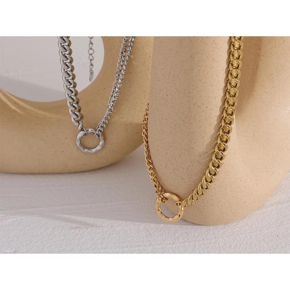 Yhpup Gold Color Chain Statement Necklace for Women Stainless Steel Metal Charm Simple Jewelry Bijoux Acier Inoxidable Femme