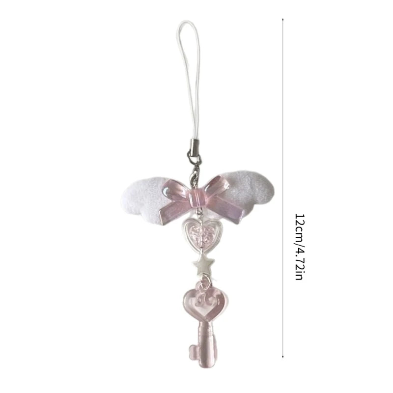 Delicate Bowknot Chain Charm Handmade Angel Wing Beaded Phone Charm Phone Chain For Fashionable Individuals