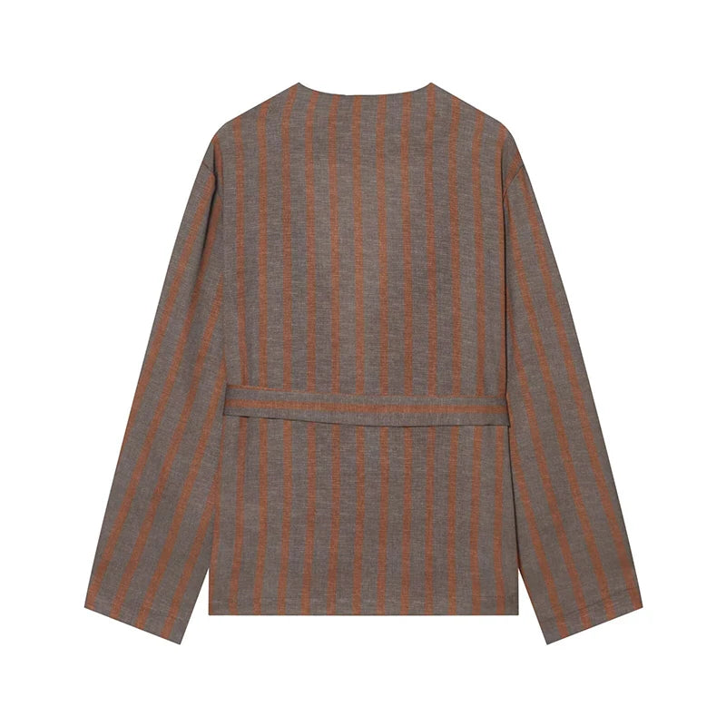 Women's Pants Sets 2 Piece Set Fashion Striped With Belt Coats Women Elastic Waist Casual Pants Two Piece Sets Women Outfits