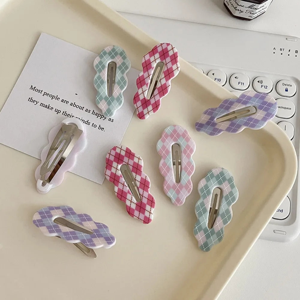 Sweet Alloy Plaid Hair Clip Acrylic Barrettes Cloud Hair Clip Candy Color Irregular Korean Style Hairpin Girls