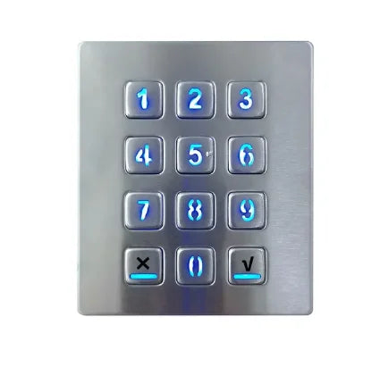 Industrial Keyboard with 12 Keys IP65 3x4 Kiosk Metal USB Keypad Stainless Steel Metallic Waterproof Slim Electric Lock Keypad