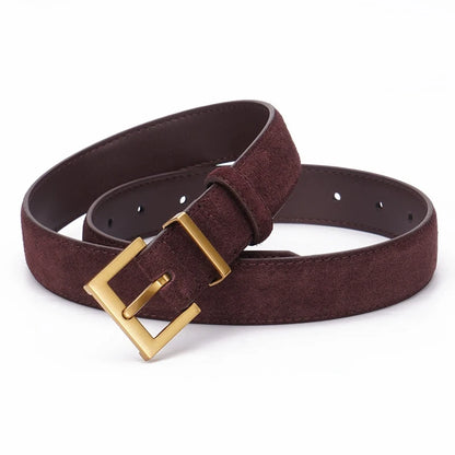 Ceinture double en cuir véritable tendance pour femme, en daim de vachette élégant avec boucle carrée en alliage chic, idéale pour les robes et les jeans