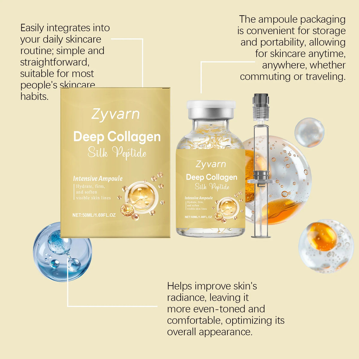 Sérum visage Coréen au collagène et peptides de soie, ampoule liftante intensive, élasticité de la peau, hydratant, réparateur de barrière cutanée, antioxydant