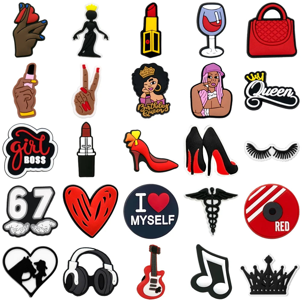 1/25PCS Cool Queen-Style Shoe Charms for Women, Crown  Heart Shaped High-Heel Charms for Shoes, Lipstick Sandals Clogs  Buckles