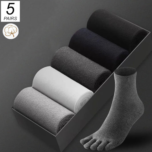 5 PAIRES Chaussettes à Cinq Doigts en Pur Coton pour Hommes, Pack Absorbant la Transpiration, Chaussettes de Sport Fines d'Été à Doigts Séparés, Mi-Mollet Meias