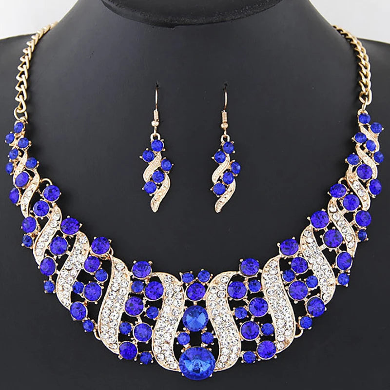 Ensemble de bijoux de mariée romantique 2 pièces/parure, ensemble de bijoux de mariée en cristal brillant, collier et boucles d'oreilles pour femmes