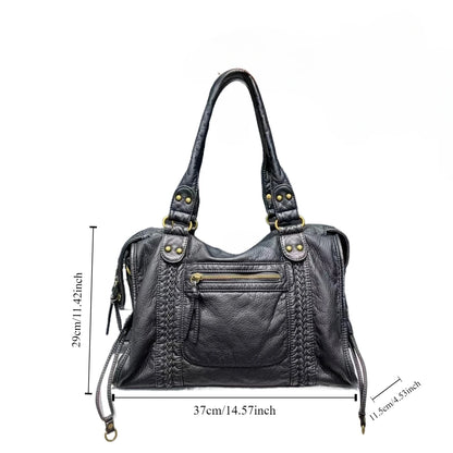 Sac Rétro en Cuir Souple, Sac Messager à Bandoulière, Grand Cabas, Sac de Moto Y2K