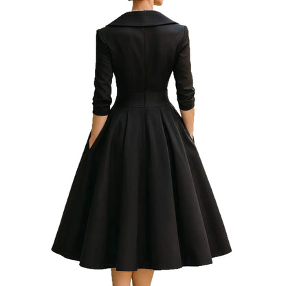 Robe de soirée longue élégante pour femme, nouveau style, col en V, taille cintrée, manches longues, pour un look amincissant et élégant