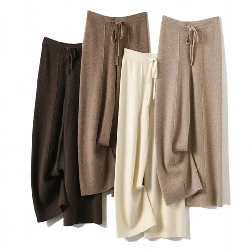 Wool Knitted Wide Leg Pants for Women in Autumn and Winter, with a Draping Feel and Straight Tube Wool Casual Woolen Pants