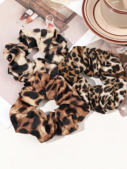 3/6/12PCS Leopard Velvet and Silk Satin Scrunchies Hair Ties Hair Elastics Bands Ponytail Holder Hair Accessories for Women Girl