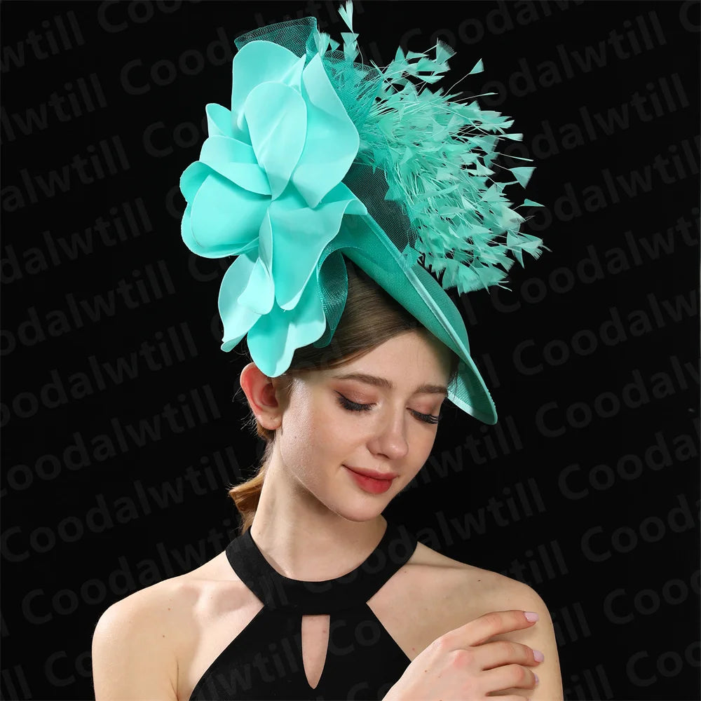 Big Flower Wedding Fascinator Hat Women Formal Party Tea Headpiece Ladies Cocktail Church Chapeau Cap Headband Woman Millinery