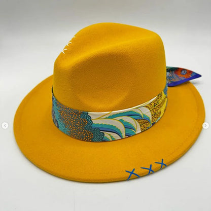 Suede Fedora Painting Felt Hats for Men and Women, Hand Sewn Fedora Adjustable Fall Winter Fashion Party Hats and Gifts