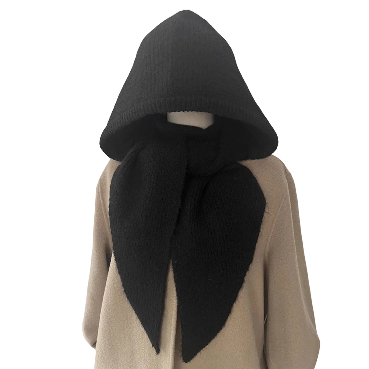 Womens Ribbed Knitted Skullies Hat with Scarf Stylish Solid Color Hooded Scarf for Winter Spring Fall