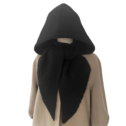 Womens Ribbed Knitted Skullies Hat with Scarf Stylish Solid Color Hooded Scarf for Winter Spring Fall