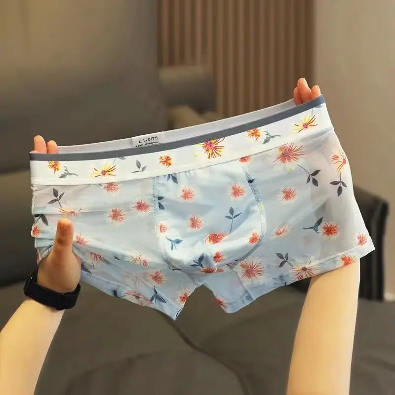 1 slip boxer en maille sexy pour homme, transparent, imprimé, grande taille, sous-vêtement en U convexe, Lingerie 6XL