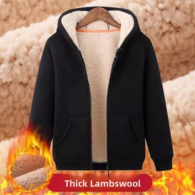 Men's And Women's American Style Hooded Zipper Cardigan Lamb Velvet Sweatshirt Autumn Winter Thickened Warm Casual Outerwear
