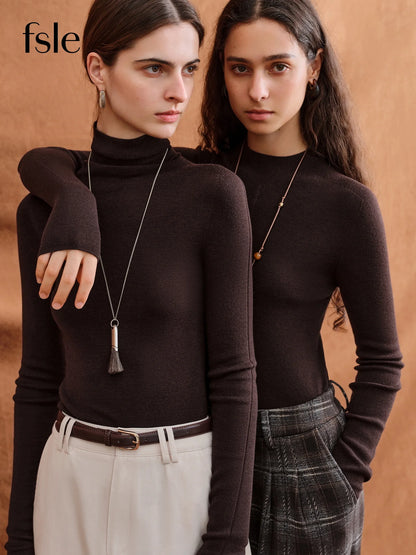 FSLE【Série Premium】Haut thermique sans couture en laine Biella allemande extra fine lavable col montant pour femme automne