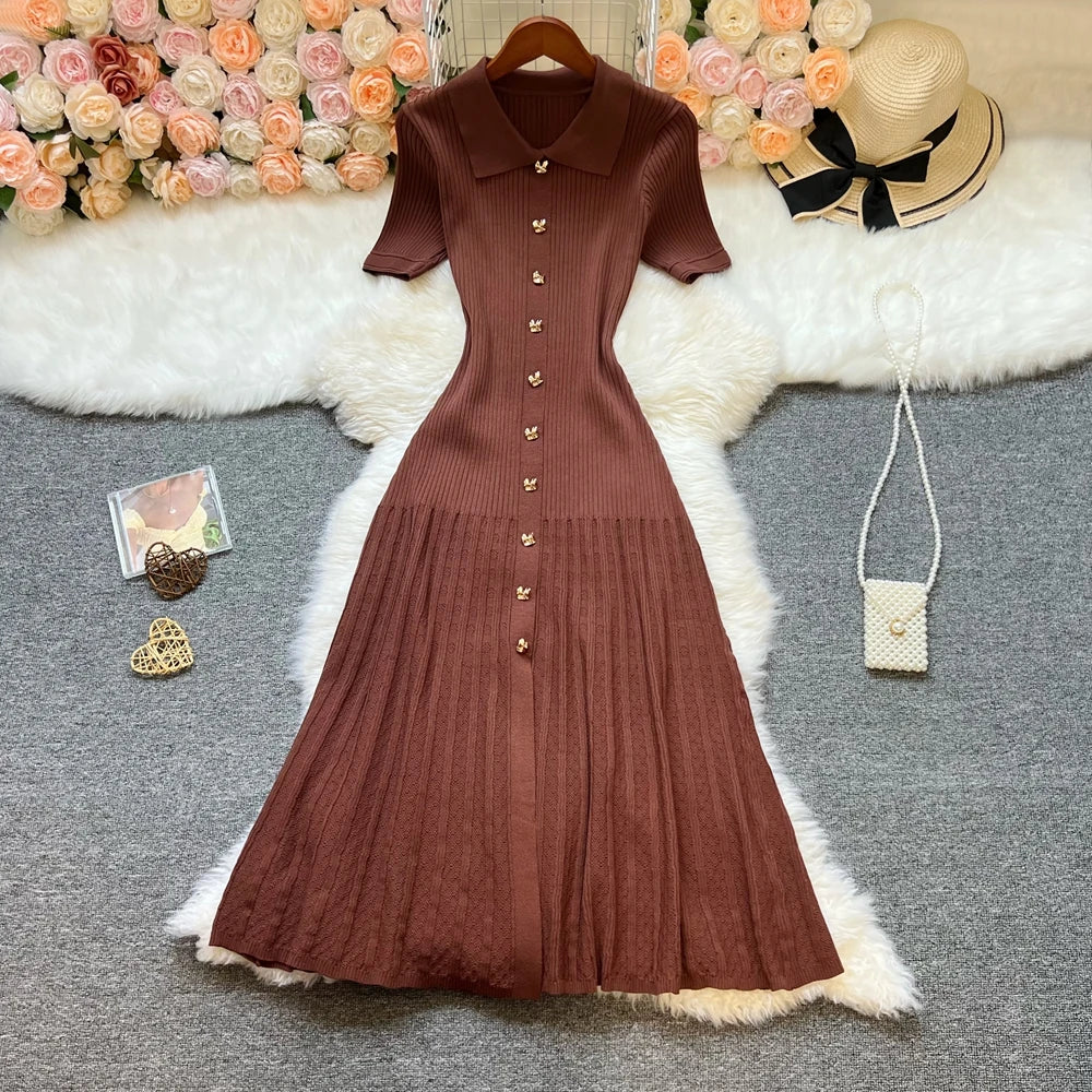 YuooMuoo Brand Fashion Elegant Patchwork Knitted Long Dress Spring Summer Women Luxury Shirt Sweater Dress Lady Party Vestido