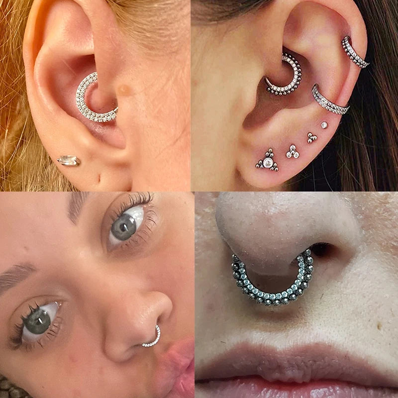 Anneaux de nez en titane G23, clicker de septum articulé, segment pour l'oreille, le tragus, le cartilage, l'hélix, le daith, le piercing labial, bijoux, boucles d'oreilles dorées