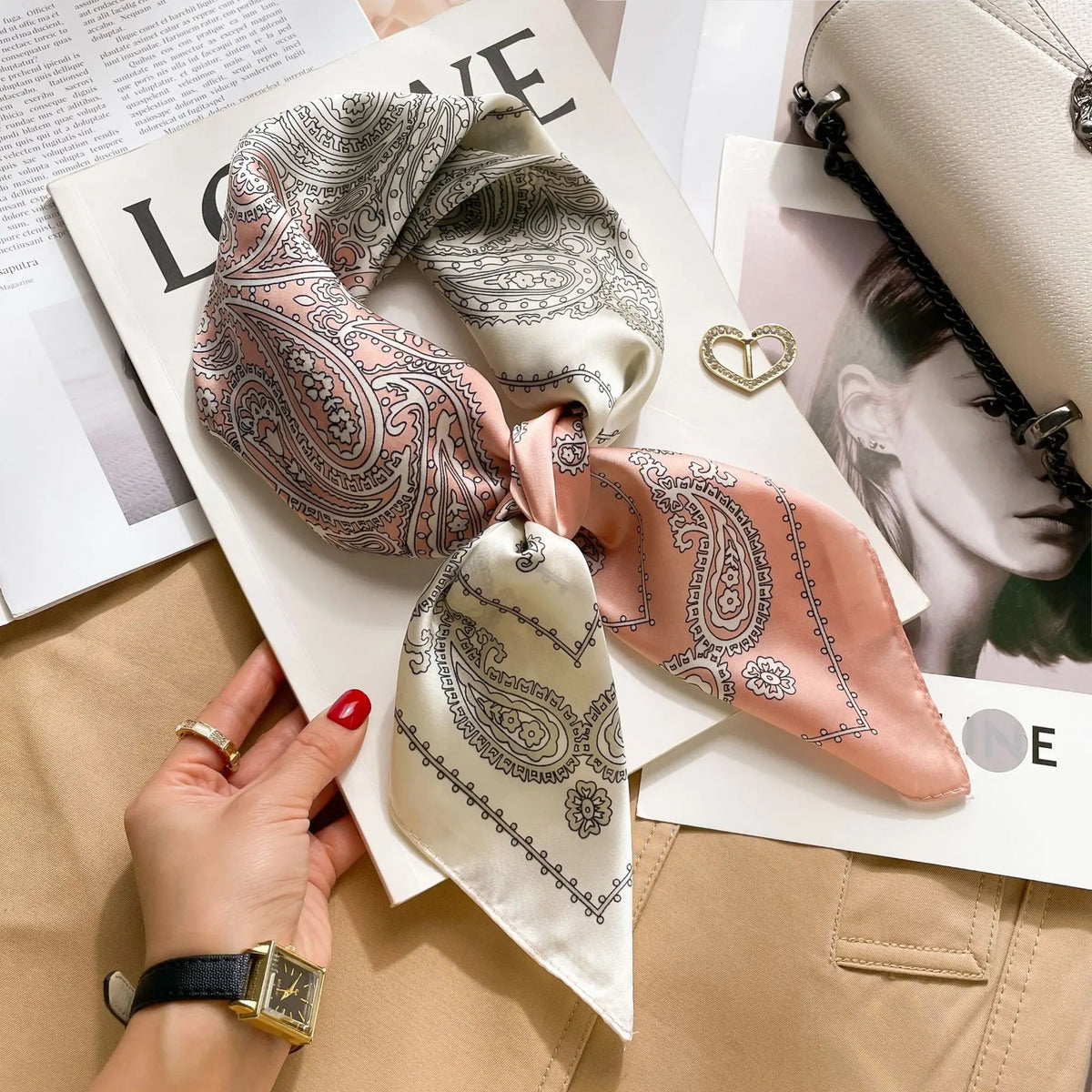 2025 Summer Hijab Head Girl Luxury Silk Square Plaid Scarf Women Satin Neck Hair Tie Band Soft Work Neckerchief