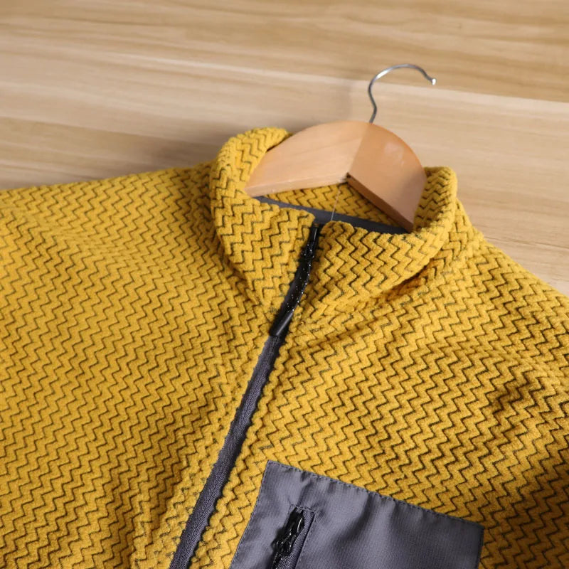 Outdoor Jacket, Casual, Fishing, Cycling, Camping, Hiking, Mountaineering, Trekking, Wave Pattern, Stand-up Collar Fleece Jacket