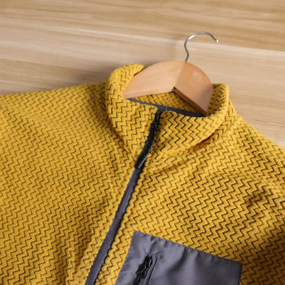 Outdoor Jacket, Casual, Fishing, Cycling, Camping, Hiking, Mountaineering, Trekking, Wave Pattern, Stand-up Collar Fleece Jacket