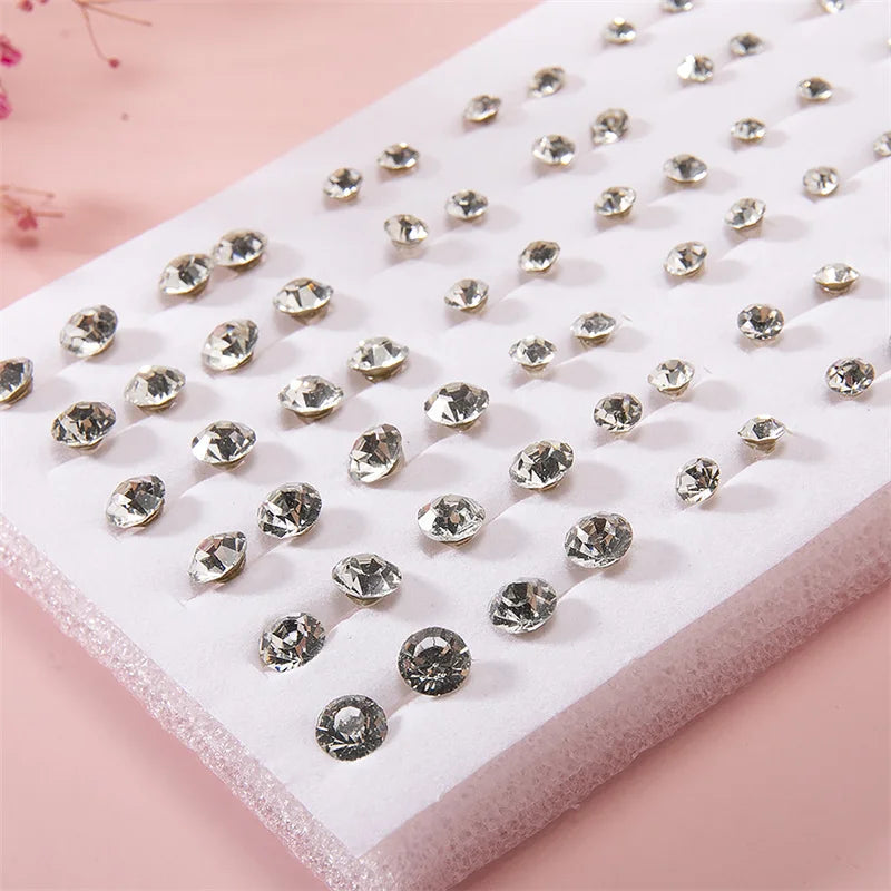 36Pair Mixed Size White Color Crystal Stud Earrings Set Women Girls Small Plastic Geometric Rhinestone Earrings Set Jewelry Gift